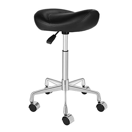 Kaleurrier Ergonomischer Drehsattelhocker mit Rollen, Hydaraulisch, pneumatisch, höhenverstellbar, leicht, für Klinik, Spa, Beauty, Haar, Salon, Massage, Labor, Küche, Zuhause, Büro (schwarz) von Kaleurrier