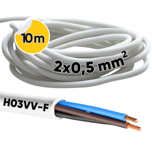 10 Meter Kalitec H03VV-F Schlauchleitung 2x0,5 mm² I Stromkabel ohne Schutzleiter I PVC Kabel für Innenbereich I Elektrokabel weiß I Lampenkabel flexibel I Gerätekabel 2 adrig von Kalitec