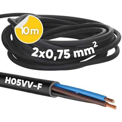 10 Meter Kalitec H05VV-F Schlauchleitung 2x0,75 mm² I Stromkabel ohne Schutzleiter I PVC Kabel für Innenbereich I Elektrokabel schwarz I Lampenkabel flexibel I Gerätekabel 2 adrig von Kalitec