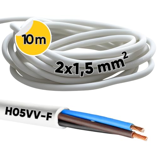 10 Meter Kalitec H05VV-F Schlauchleitung 2x1,5 mm² I Stromkabel ohne Schutzleiter I PVC Kabel für Innenbereich I Elektrokabel weiß I Lampenkabel flexibel I Gerätekabel 2 adrig von Kalitec