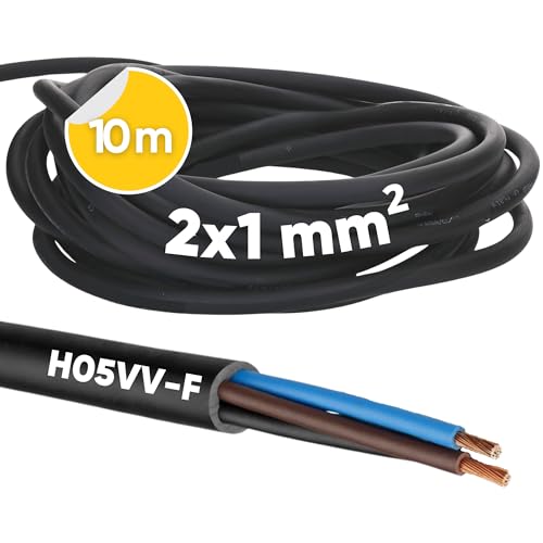 10 Meter Kalitec H05VV-F Schlauchleitung 2x1 mm² I Stromkabel ohne Schutzleiter I PVC Kabel für Innenbereich I Elektrokabel schwarz I Lampenkabel flexibel I Gerätekabel 2 adrig von Kalitec