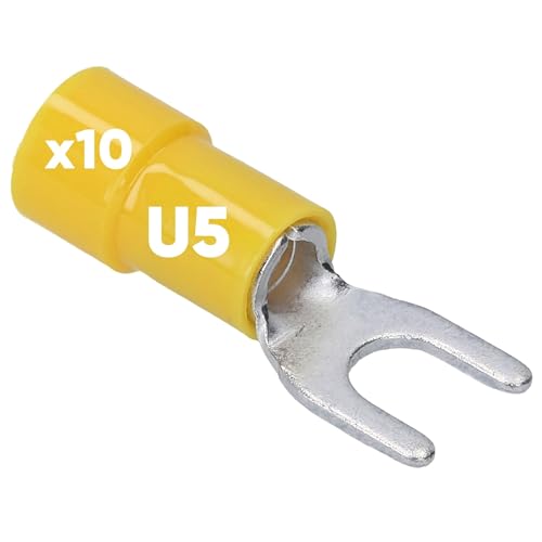 10 Stück Kalitec GKSGU5 Kabelschuhe Gabelkabelschuhe 4-6mm² I gelb teilisoliert I PVC Kragen U5 I zum Verbinden von Kabeln oder Litzen I schützt elektrische Verbindungen I Quetschverbinder von Kalitec
