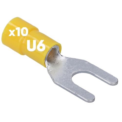 10 Stück Kalitec GKSGU6 Kabelschuhe Gabelkabelschuhe 4-6mm² I gelb teilisoliert I PVC Kragen U6 I zum Verbinden von Kabeln oder Litzen I schützt elektrische Verbindungen I Quetschverbinder von Kalitec