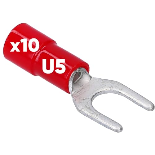 10 Stück Kalitec GKSRU5 Kabelschuhe Gabelkabelschuhe 0,5-1,5mm² I rot teilisoliert I PVC Kragen U5 I zum Verbinden von Kabeln oder Litzen I schützt elektrische Verbindungen I Quetschverbinder von Kalitec