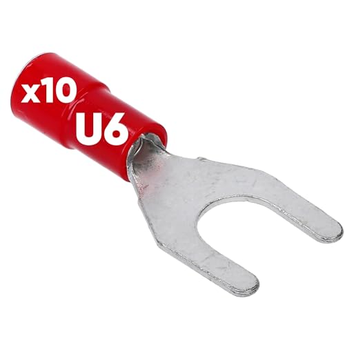 10 Stück Kalitec GKSRU6 Kabelschuhe Gabelkabelschuhe 0,5-1,5mm² I rot teilisoliert I PVC Kragen U6 I zum Verbinden von Kabeln oder Litzen I schützt elektrische Verbindungen I Quetschverbinder von Kalitec