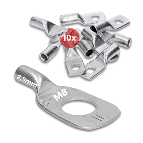 10 Stück Kalitec HR2-8 Handelsübliche Rohrkabelschuhe 2,5mm² M8 I ohne Sichtloch I Made in Germany von Kalitec