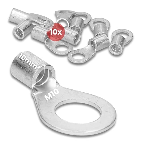 10 Stück Kalitec Q10-10 Quetschkabelschuh 10mm² M10 I Unisoliert I Dornpressung I Für mehr-, fein- und feinstdrähtige Leiter I Kabelschuh 10mm² nach DIN 46234 von Kalitec