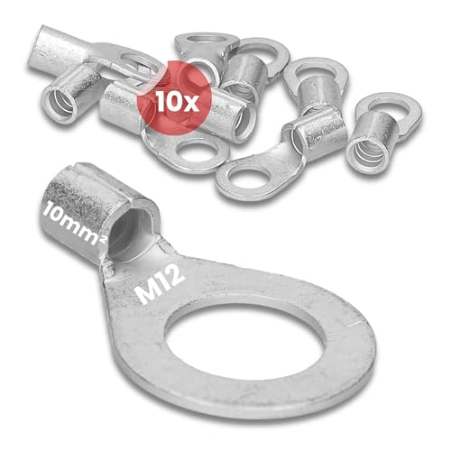 10 Stück Kalitec Q10-12 Quetschkabelschuh 10mm² M12 I Unisoliert I Dornpressung I Für mehr-, fein- und feinstdrähtige Leiter I Kabelschuh 10mm² nach DIN 46234 von Kalitec