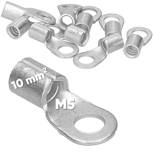 10 Stück Kalitec Q10-5 Quetschkabelschuh 10mm² M5 I Unisoliert I Dornpressung I Für mehr-, fein- und feinstdrähtige Leiter I Kabelschuh 10mm² nach DIN 46234 von Kalitec