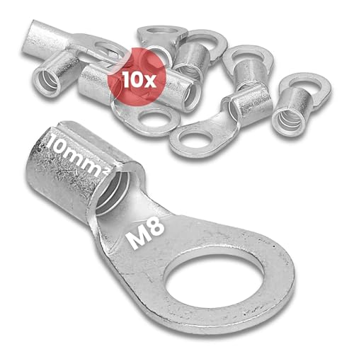 10 Stück Kalitec Q10-8 Quetschkabelschuh 10mm² M8 I Unisoliert I Dornpressung I Für mehr-, fein- und feinstdrähtige Leiter I Kabelschuh 10mm² nach DIN 46234 von Kalitec