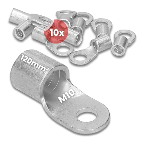 10 Stück Kalitec Q120-10 Quetschkabelschuh 120mm² M10 I Unisoliert I Dornpressung I Für mehr-, fein- und feinstdrähtige Leiter I Kabelschuh 120mm² von Kalitec