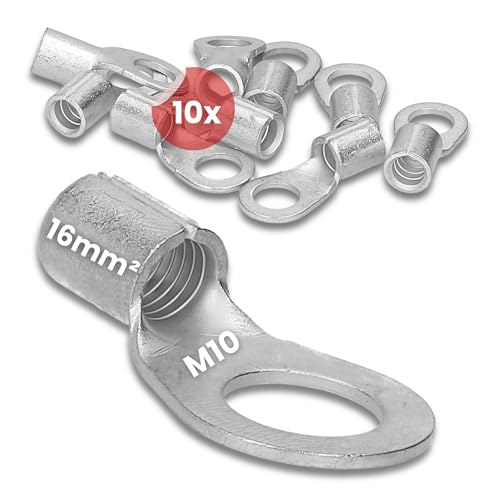 10 Stück Kalitec Q16-10 Quetschkabelschuh 16mm² M10 I Unisoliert I Dornpressung I Für mehr-, fein- und feinstdrähtige Leiter I Kabelschuh 16mm² nach DIN 46234 von Kalitec