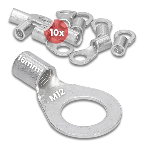 10 Stück Kalitec Q16-12 Quetschkabelschuh 16mm² M12 I Unisoliert I Dornpressung I Für mehr-, fein- und feinstdrähtige Leiter I Kabelschuh 16mm² nach DIN 46234 von Kalitec