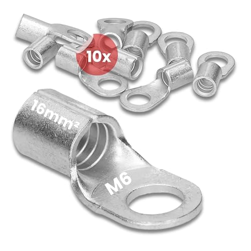 10 Stück Kalitec Q16-6 Quetschkabelschuh 16mm² M6 I Unisoliert I Dornpressung I Für mehr-, fein- und feinstdrähtige Leiter I Kabelschuh 16mm² von Kalitec