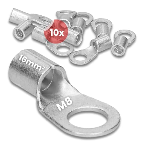 10 Stück Kalitec Q16-8 Quetschkabelschuh 16mm² M8 I Unisoliert I Dornpressung I Für mehr-, fein- und feinstdrähtige Leiter I Kabelschuh 16mm² nach DIN 46234 von Kalitec