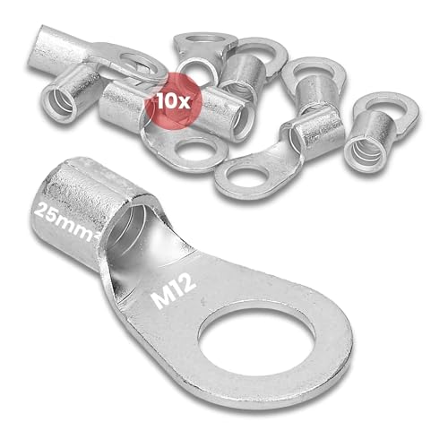 10 Stück Kalitec Q25-12 Quetschkabelschuh 25mm² M12 I Unisoliert I Dornpressung I Für mehr-, fein- und feinstdrähtige Leiter I Kabelschuh 25mm² nach DIN 46234 von Kalitec