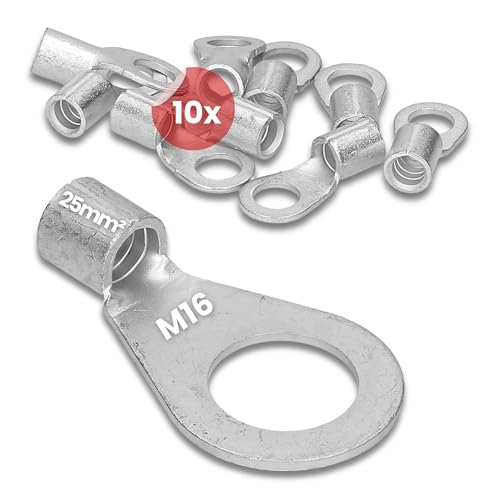 10 Stück Kalitec Q25-16 Quetschkabelschuh 25mm² M16 I Unisoliert I Dornpressung I Für mehr-, fein- und feinstdrähtige Leiter I Kabelschuh 25mm² nach DIN 46234 von Kalitec