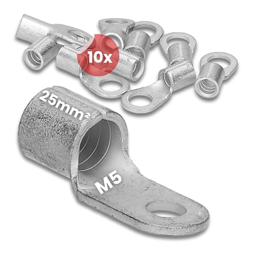 10 Stück Kalitec Q25-5 Quetschkabelschuh 25mm² M5 I Unisoliert I Dornpressung I Für mehr-, fein- und feinstdrähtige Leiter I Kabelschuh 25mm² nach DIN 46234 von Kalitec