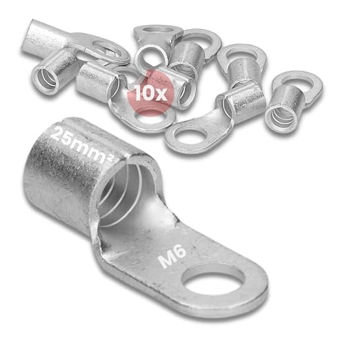10 Stück Kalitec Q25-6 Quetschkabelschuh 25mm² M6 I Unisoliert I Dornpressung I Für mehr-, fein- und feinstdrähtige Leiter I Kabelschuh 25mm² nach DIN 46234 von Kalitec
