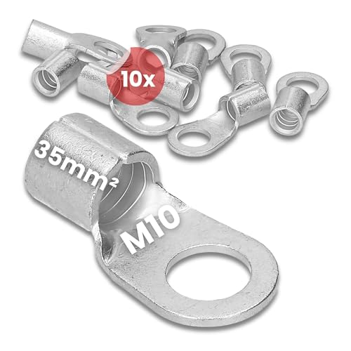 10 Stück Kalitec Q35-10 Quetschkabelschuh 35mm² M10 I Unisoliert I Dornpressung I Für mehr-, fein- und feinstdrähtige Leiter I Kabelschuh 35mm² nach DIN 46234 von Kalitec