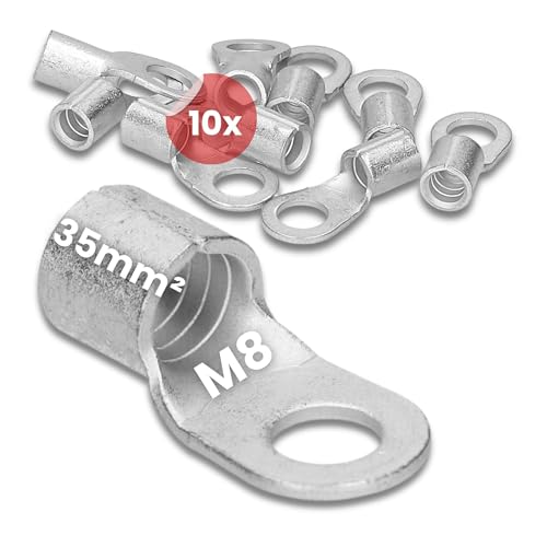10 Stück Kalitec Q35-8 Quetschkabelschuh 35mm² M8 I Unisoliert I Dornpressung I Für mehr-, fein- und feinstdrähtige Leiter I Kabelschuh 35mm² nach DIN 46234 von Kalitec