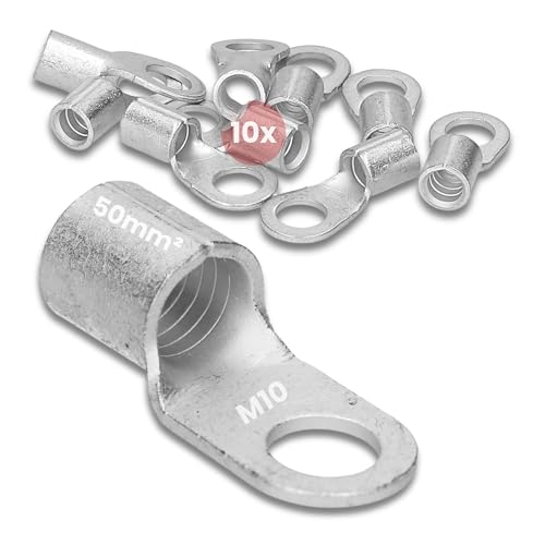 10 Stück Kalitec Q50-10 Quetschkabelschuh 50mm² M10 I Unisoliert I Dornpressung I Für mehr-, fein- und feinstdrähtige Leiter I Kabelschuh 50mm² nach DIN 46234 von Kalitec