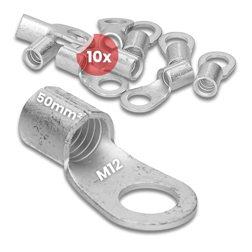 10 Stück Kalitec Q50-12 Quetschkabelschuh 50mm² M12 I Unisoliert I Dornpressung I Für mehr-, fein- und feinstdrähtige Leiter I Kabelschuh 50mm² nach DIN 46234 von Kalitec