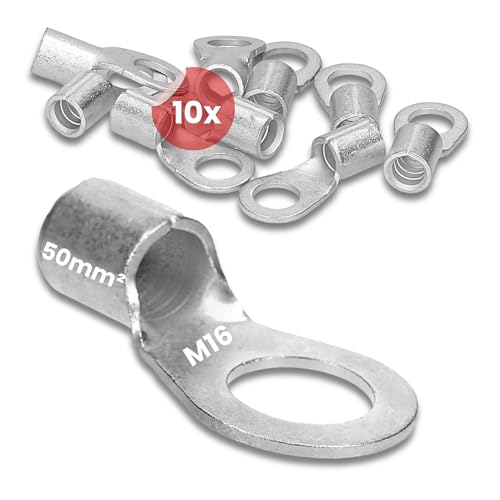 10 Stück Kalitec Q50-16 Quetschkabelschuh 50mm² M16 I Unisoliert I Dornpressung I Für mehr-, fein- und feinstdrähtige Leiter I Kabelschuh 50mm² nach DIN 46234 von Kalitec