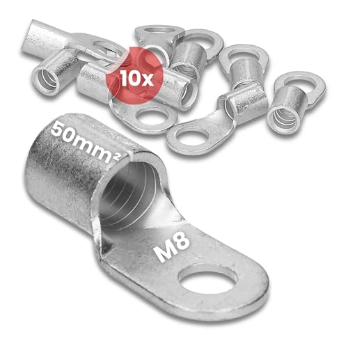 10 Stück Kalitec Q50-8 Quetschkabelschuh 50mm² M8 I Unisoliert I Dornpressung I Für mehr-, fein- und feinstdrähtige Leiter I Kabelschuh 50mm² nach DIN 46234 von Kalitec