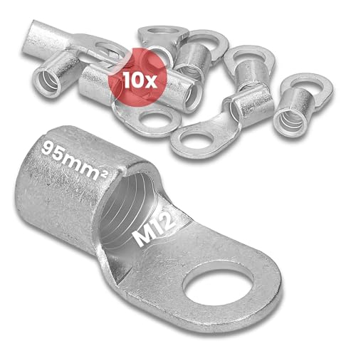 10 Stück Kalitec Q95-12 Quetschkabelschuh 95mm² M12 I Unisoliert I Dornpressung I Für mehr-, fein- und feinstdrähtige Leiter I Kabelschuh 95mm² von Kalitec