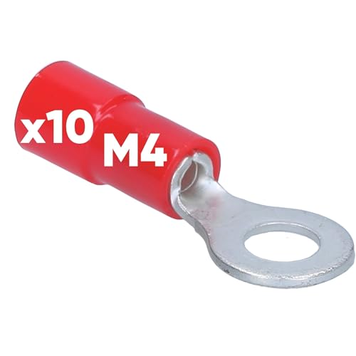 10 Stück Kalitec RKSRM4 Ringkabelschuh 0,5-1mm² I teilisoliert M4 rot I Kupfer I PVC Kragen I zum Verbinden von Kabeln oder Litzen I Kabelschuh I Kabelverbinder I schützt elektrische Verbindungen von Kalitec