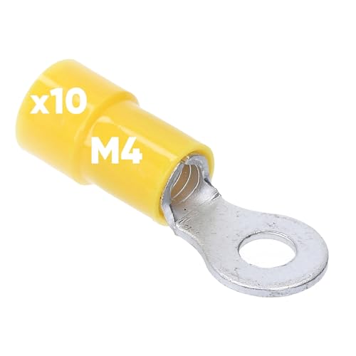 10 Stück Kalitec RKSGM4 Ringkabelschuh 4-6mm² I teilisoliert M4 gelb I Kupfer I PVC Kragen I zum Verbinden von Kabeln oder Litzen I Kabelschuh I Kabelverbinder I schützt elektrische Verbindungen von Kalitec