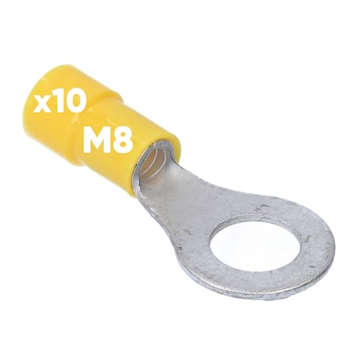 10 Stück Kalitec RKSGM8 Ringkabelschuh 4-6mm² I teilisoliert M8 gelb I Kupfer I PVC Kragen I zum Verbinden von Kabeln oder Litzen I Kabelschuh I Kabelverbinder I schützt elektrische Verbindungen von Kalitec