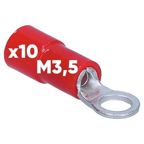 10 Stück Kalitec RKSRM3,5 Ringkabelschuh 0,5-1mm² I teilisoliert M3 rot I Kupfer I PVC Kragen I zum Verbinden von Kabeln oder Litzen I Kabelschuh I Kabelverbinder I schützt elektrische Verbindungen von Kalitec
