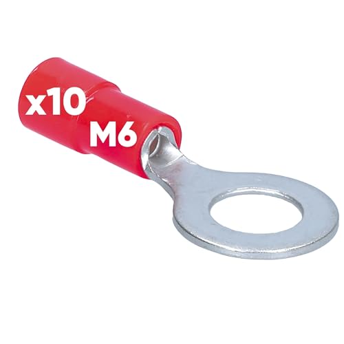 10 Stück Kalitec RKSRM6 Ringkabelschuh 0,5-1mm² I teilisoliert M6 rot I Kupfer I PVC Kragen I zum Verbinden von Kabeln oder Litzen I Kabelschuh I Kabelverbinder I schützt elektrische Verbindungen von Kalitec
