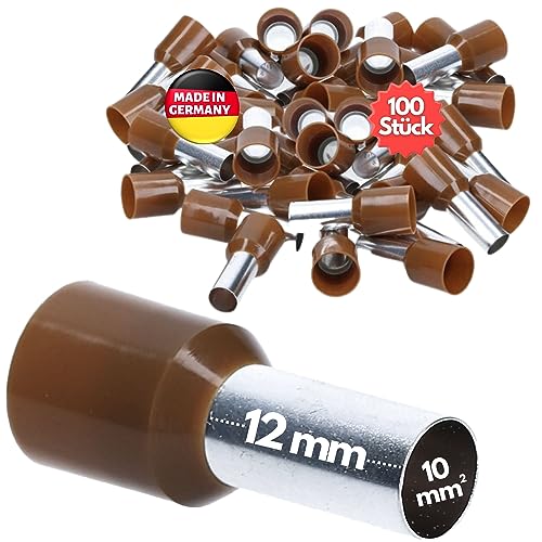 100 Stück Kalitec AE1012BR Aderendhülsen isoliert 10,0mm² 12mm lang braun I Made in Germany I Industriequalität von Kalitec