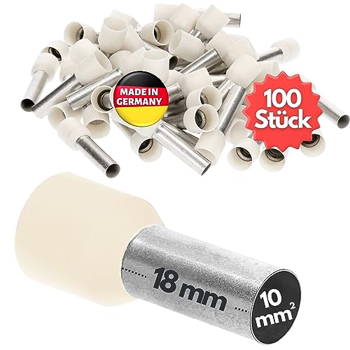 100 Stück Kalitec AE1018EB Aderendhülsen isoliert 10,0mm² 18mm lang elfenbein I Made in Germany I Industriequalität von Kalitec