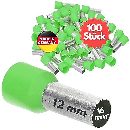 100 Stück Kalitec AE1612GN Aderendhülsen isoliert 16,0mm² 12mm lang grün I Made in Germany I Industriequalität von Kalitec