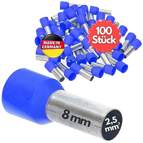 100 Stück Kalitec AE2508BLSB Aderendhülsen isoliert 2,5mm² 8mm lang blau I Made in Germany I Industriequalität von Kalitec