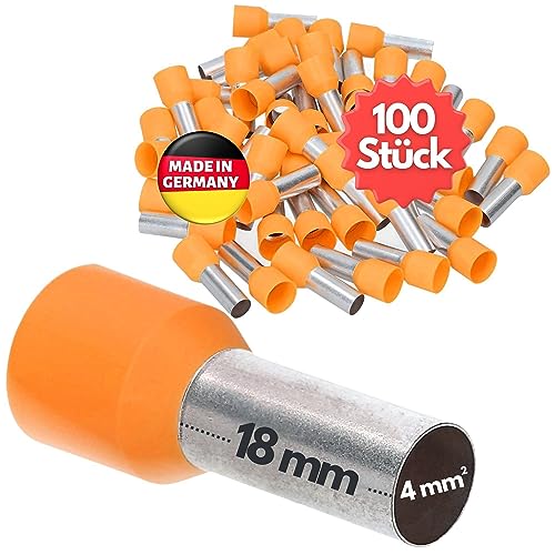 100 Stück Kalitec AE418OR Aderendhülsen isoliert 4,0mm² 18mm lang orange I Made in Germany I Industriequalität von Kalitec