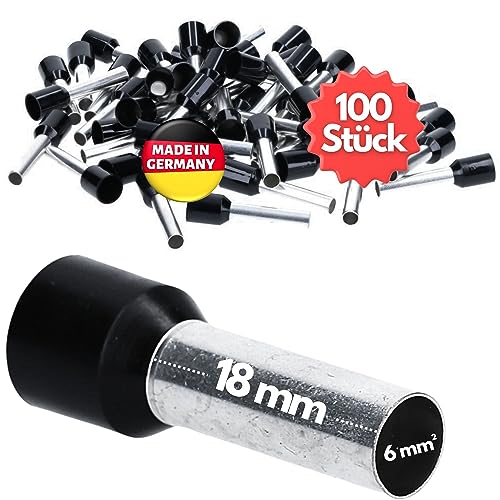 100 Stück Kalitec AE618SW Aderendhülsen isoliert 6,0mm² 18mm lang schwarz I Made in Germany I Industriequalität von Kalitec
