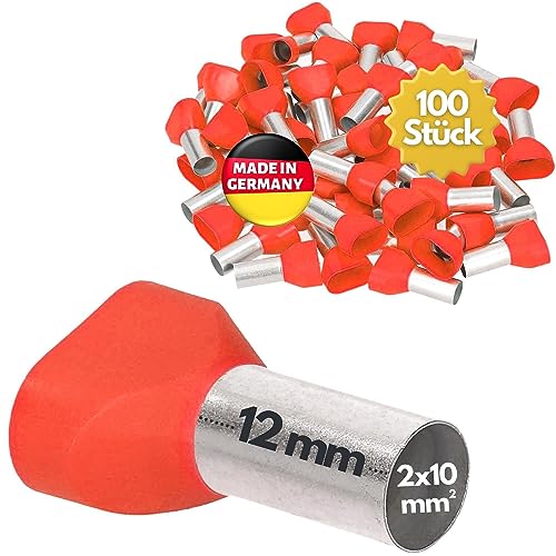 100 Stück Kalitec AET1012RT Zwillingsaderendhülsen isoliert 2x10,0mm² 12mm lang rot I Made in Germany I Industriequalität 100 Stück Kalitec AET1012RT Zwillingsaderendhülsen isoliert 2x10,0mm² 12mm lang rot I Made in Germany I Industriequalität von Kalitec