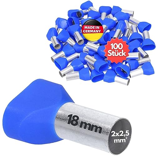 100 Stück Kalitec AET2518BL Zwillingsaderendhülsen isoliert 2x2,5mm² 18mm lang blau I Made in Germany I Industriequalität von Kalitec