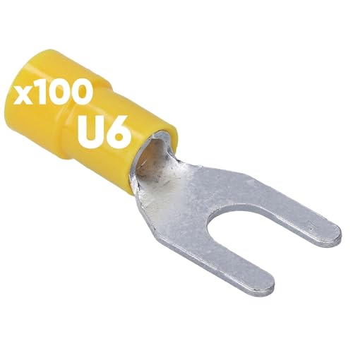 100 Stück Kalitec GKSGU6 Kabelschuhe Gabelkabelschuhe 4-6mm² I gelb teilisoliert I PVC Kragen U6 I zum Verbinden von Kabeln oder Litzen I schützt elektrische Verbindungen I Quetschverbinder von Kalitec