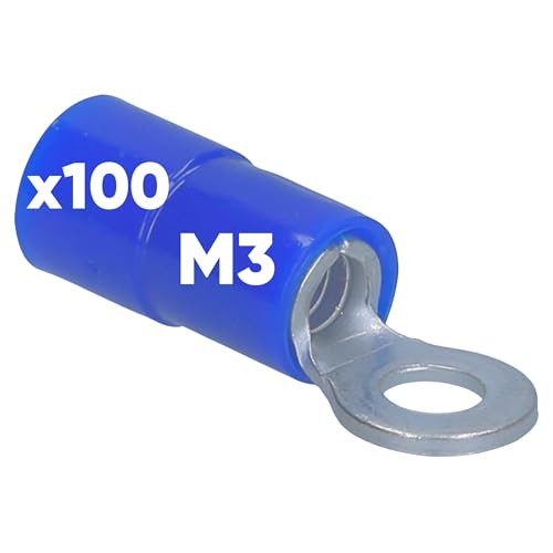 100 Stück Kalitec RKSBM3 Ringkabelschuh 1,5-2,5mm² I teilisoliert M3 blau I Kupfer I PVC Kragen I zum Verbinden von Kabeln oder Litzen I Kabelschuh I Kabelverbinder I schützt elektrische Verbindungen von Kalitec