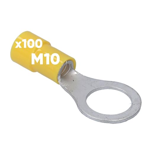 100 Stück Kalitec RKSGM10 Ringkabelschuh 4-6mm² I teilisoliert M10 gelb I Kupfer I PVC Kragen I zum Verbinden von Kabeln oder Litzen I Kabelschuh I Kabelverbinder I schützt elektrische Verbindungen von Kalitec
