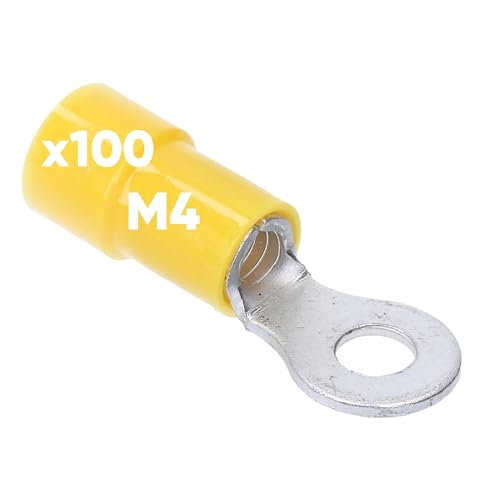 100 Stück Kalitec RKSGM4 Ringkabelschuh 4-6mm² I teilisoliert M4 gelb I Kupfer I PVC Kragen I zum Verbinden von Kabeln oder Litzen I Kabelschuh I Kabelverbinder I schützt elektrische Verbindungen von Kalitec