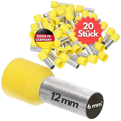 20 Stück Kalitec AE612GESB Aderendhülsen isoliert 6,0mm² 12mm lang gelb I Made in Germany I Industriequalität von Kalitec