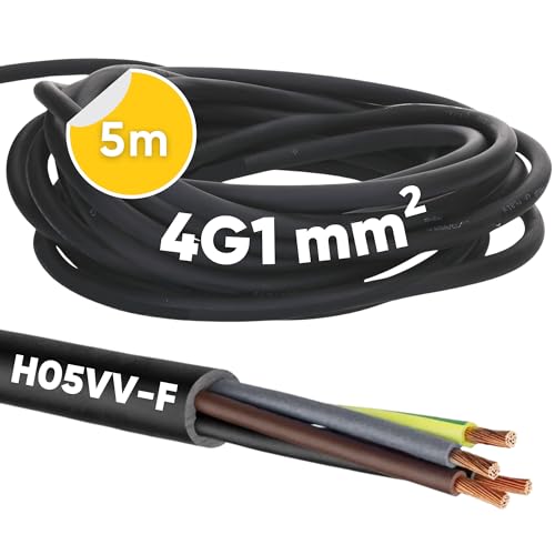 5 Meter Kalitec H05VV-F Schlauchleitung 4x1 mm² I Stromkabel 4G1 mm2 mit Schutzleiter I PVC Kabel für Innenbereich I Elektrokabel schwarz I Lampenkabel flexibel I Gerätekabel 4 adrig von Kalitec