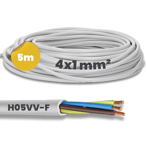 5 Meter Kalitec H05VV-F Schlauchleitung 4x1 mm² I Stromkabel 4G1 mm2 mit Schutzleiter I PVC Kabel für Innenbereich I Elektrokabel weiß I Lampenkabel flexibel I Gerätekabel 4 adrig von Kalitec